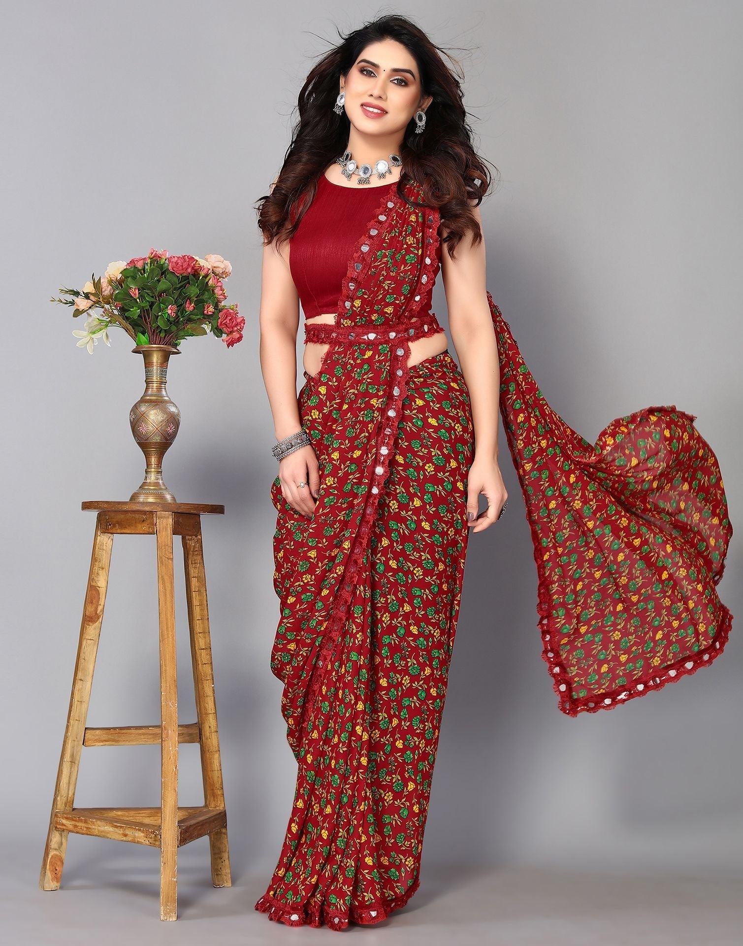 Maroon Printed Saree | Sudathi