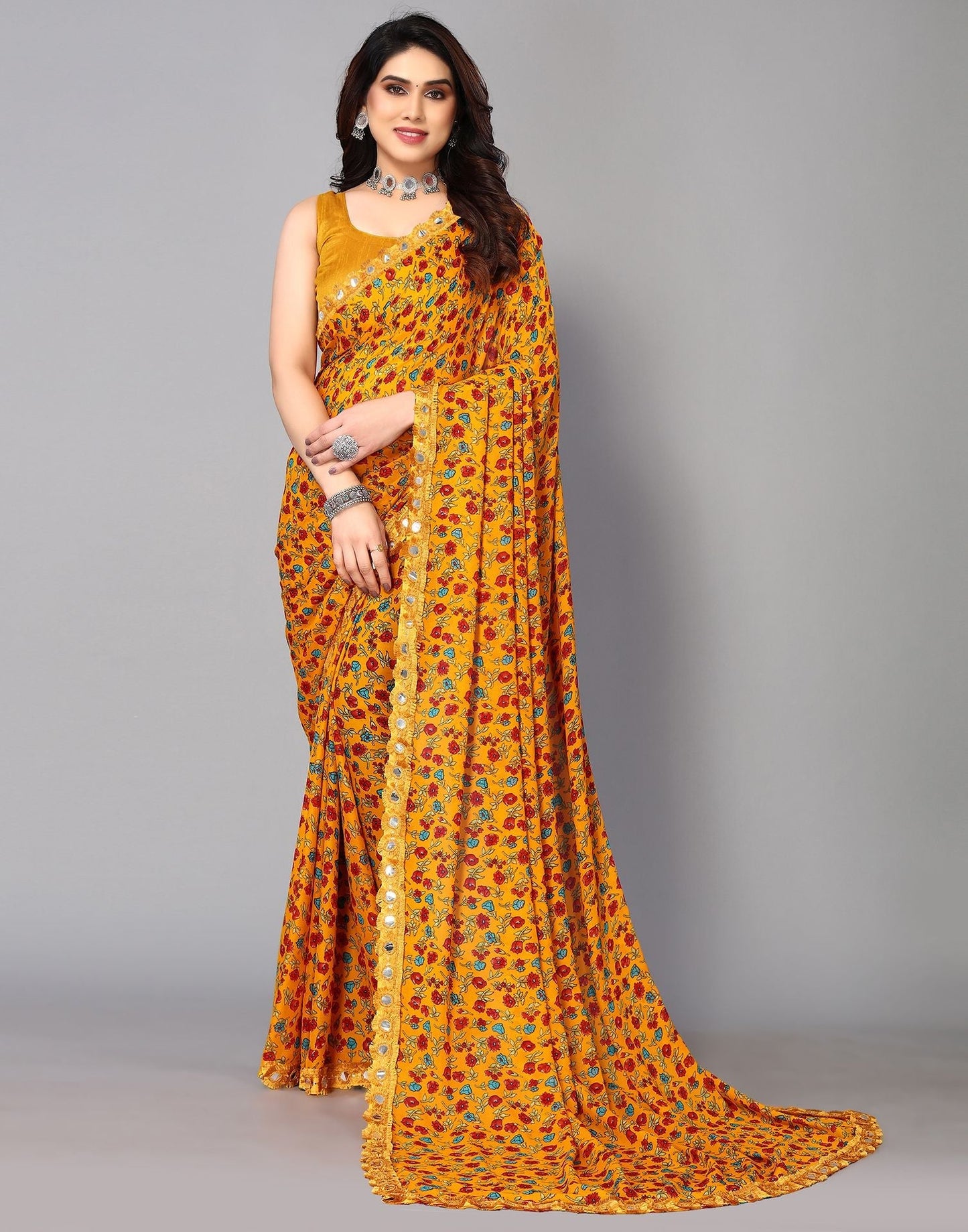 Orange Printed Saree | Sudathi