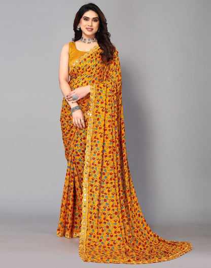 Orange Printed Saree | Sudathi