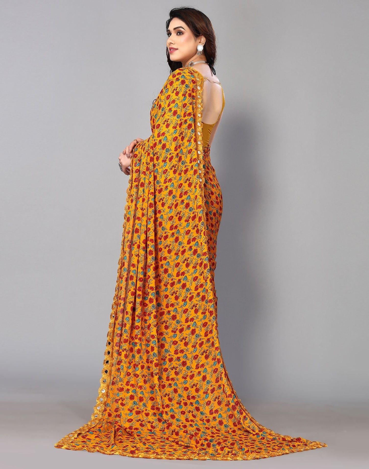 Orange Printed Saree | Sudathi