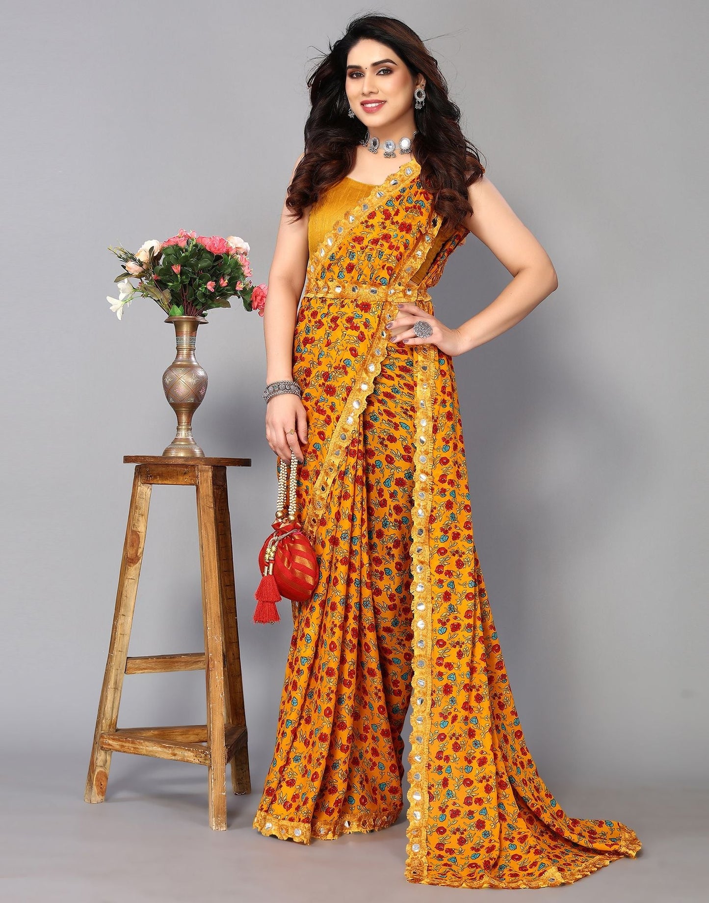 Orange Printed Saree | Sudathi