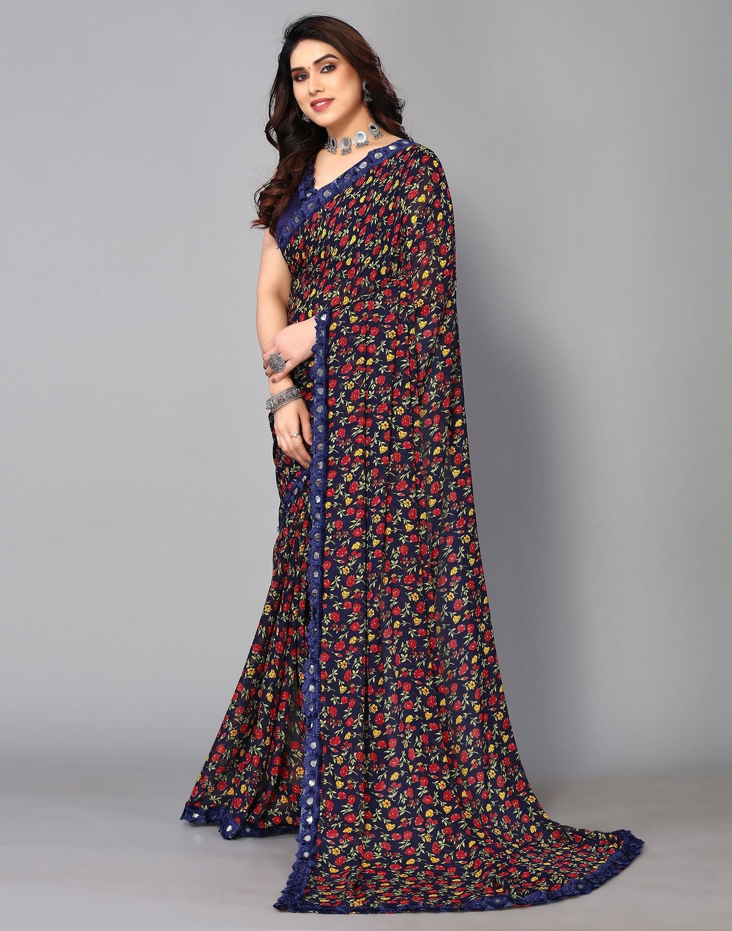Navy Blue Printed Saree | Sudathi