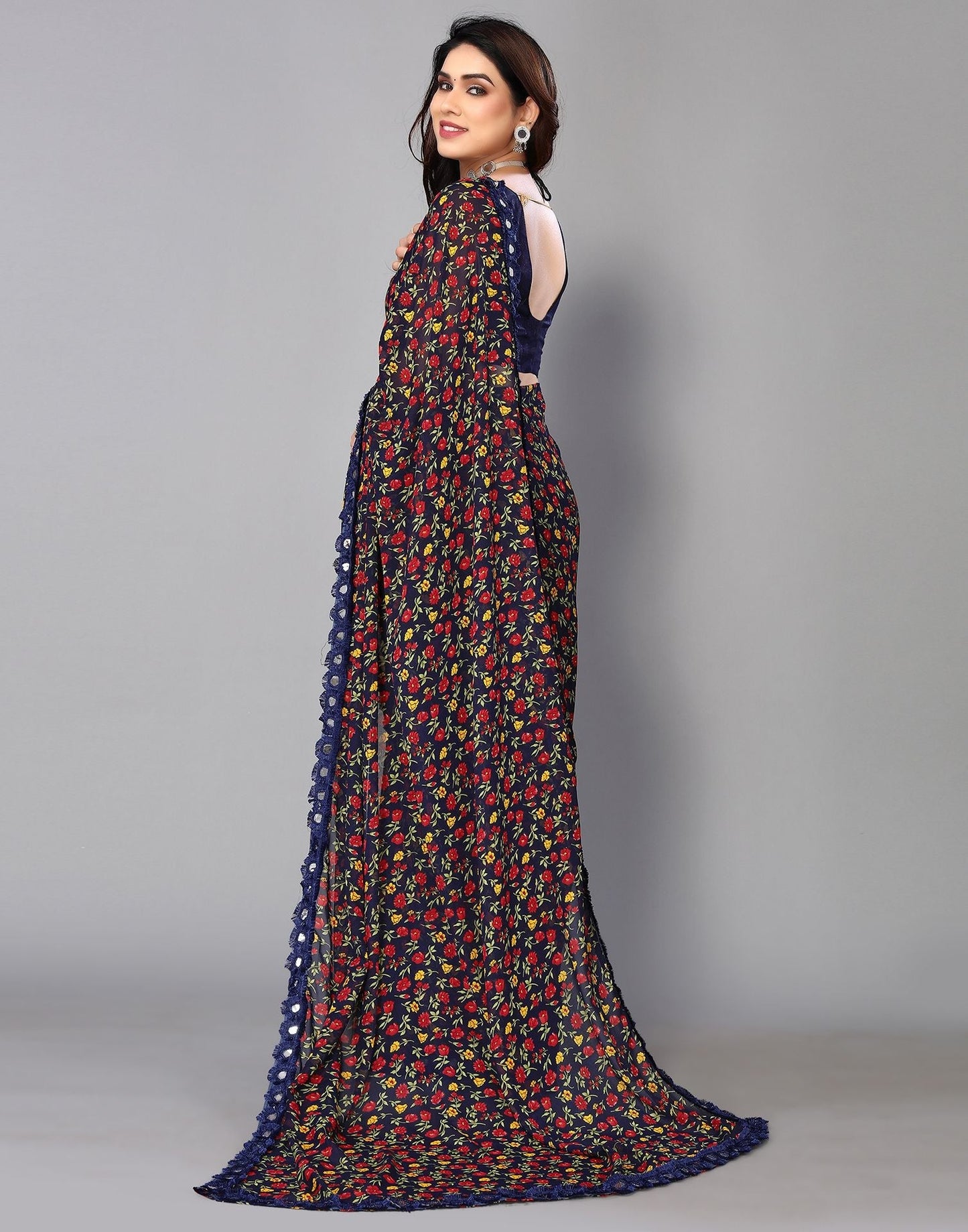 Navy Blue Printed Saree | Sudathi