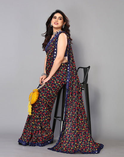 Navy Blue Printed Saree | Sudathi