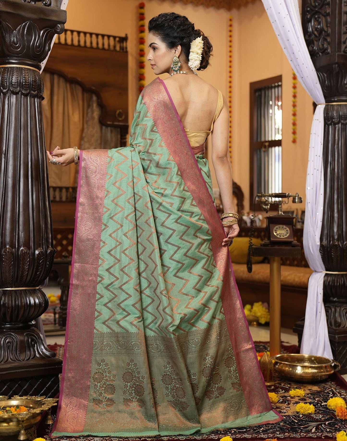 Green Banarasi Silk Saree | Leemboodi
