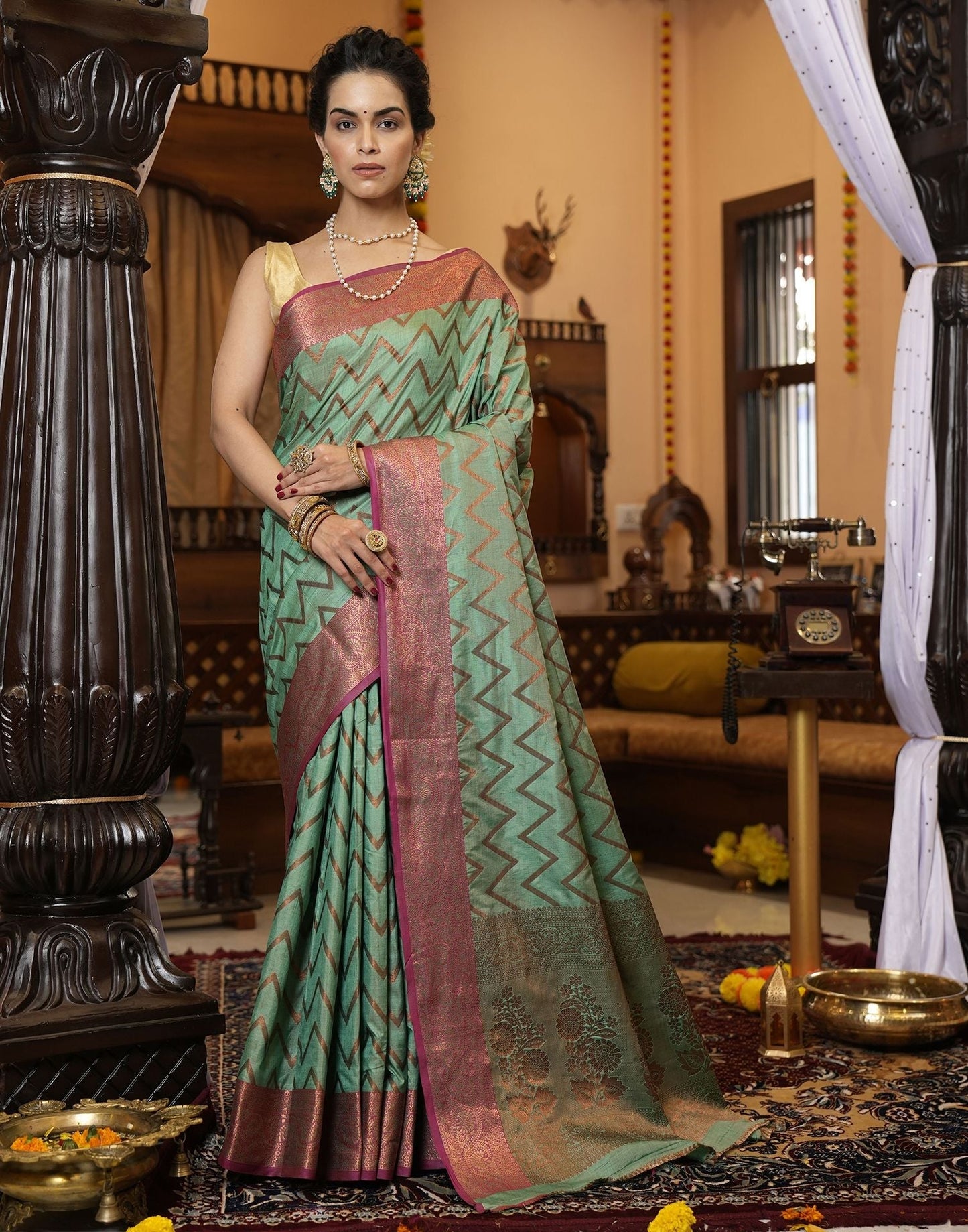 Green Banarasi Silk Saree | Leemboodi