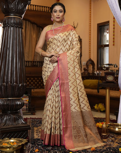 Cream Banarasi Silk Saree | Leemboodi