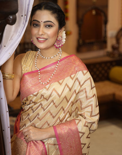 Cream Banarasi Silk Saree | Leemboodi