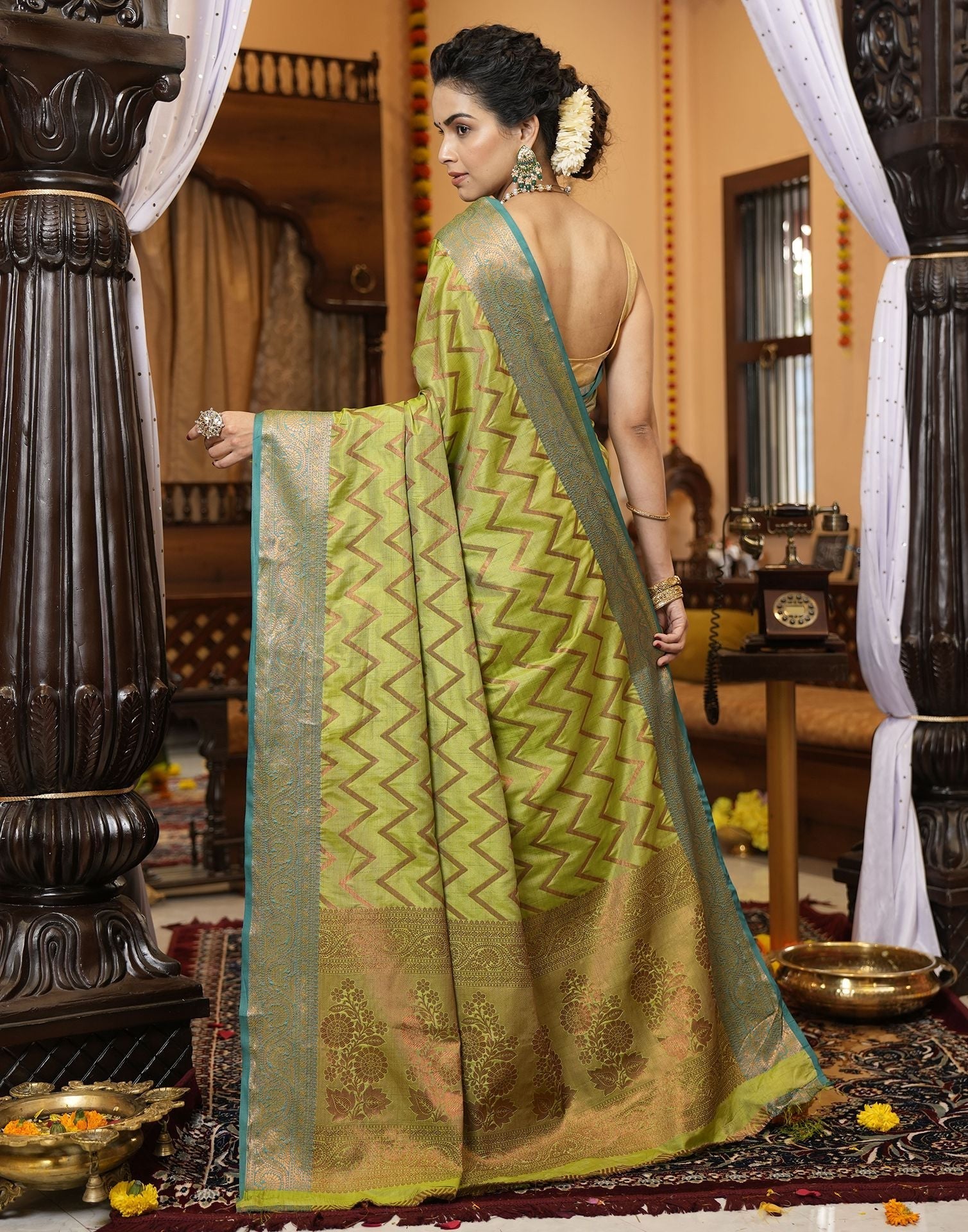 Green Banarasi Silk Saree | Leemboodi