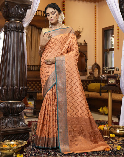 Light Orange Banarasi Silk Saree | Leemboodi
