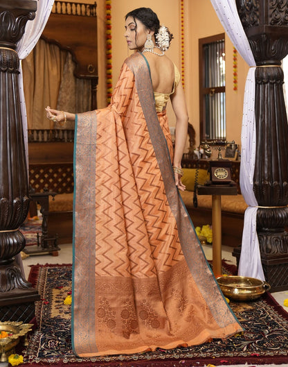 Light Orange Banarasi Silk Saree | Leemboodi