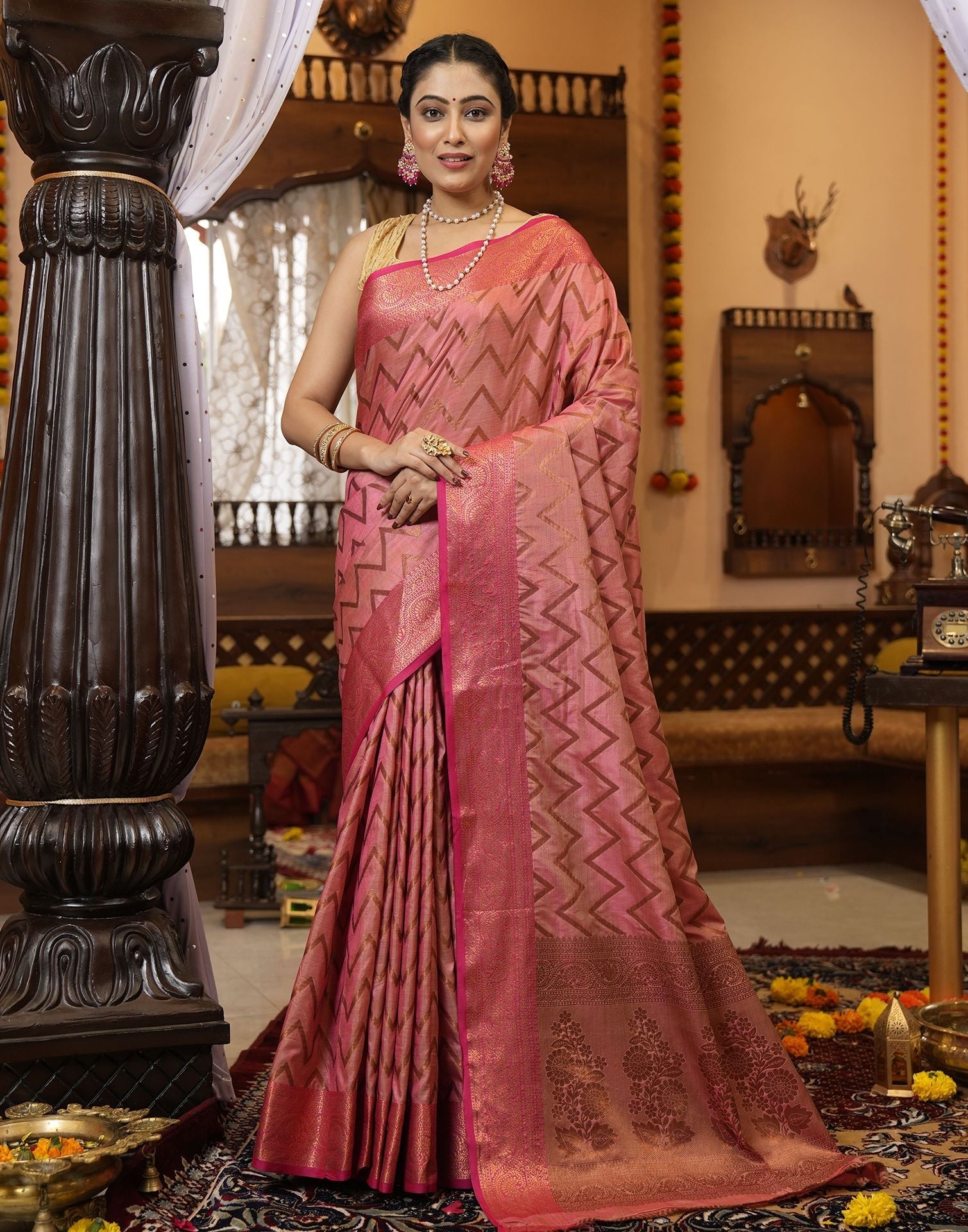 Pink Banarasi Silk Saree | Leemboodi