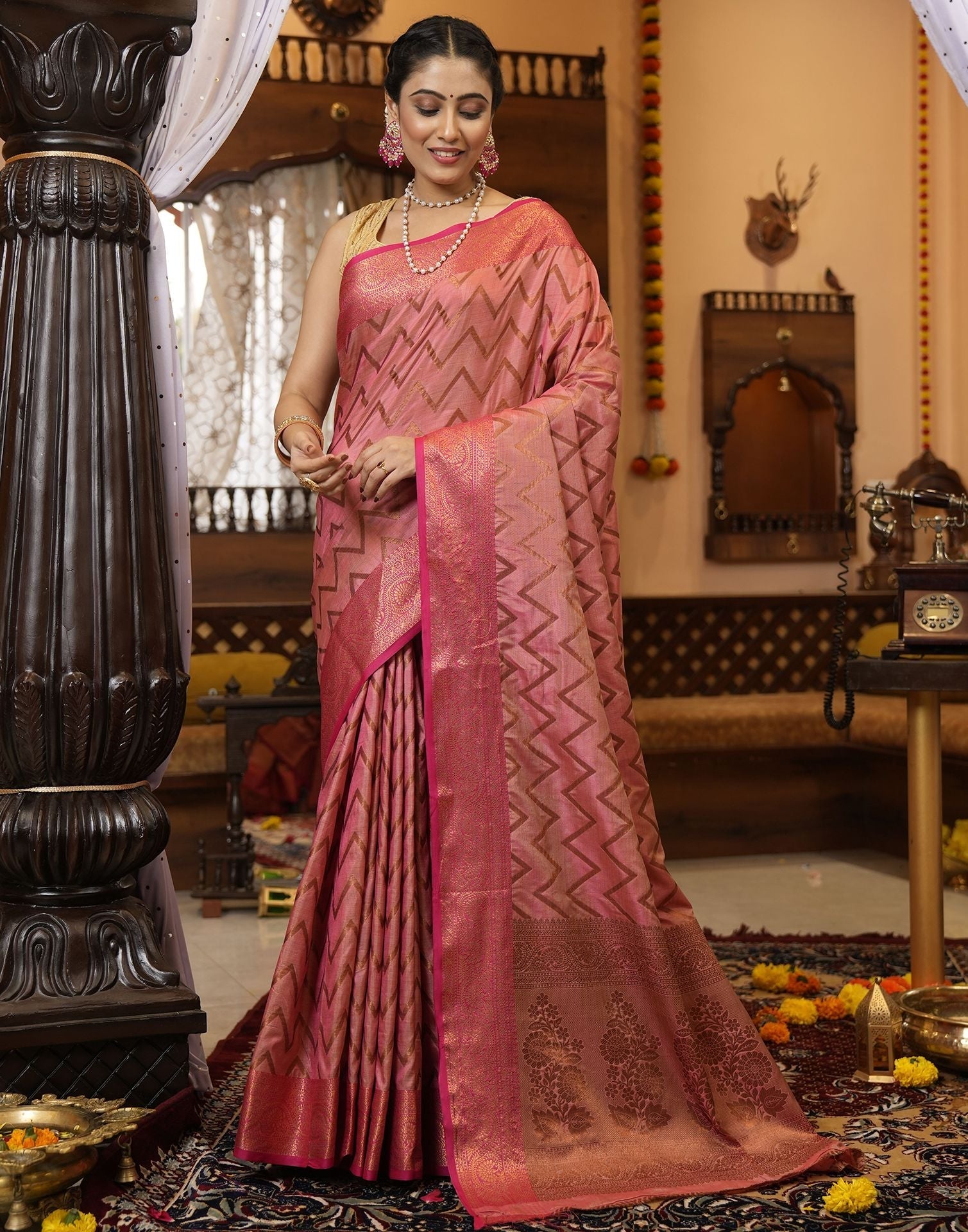 Pink Banarasi Silk Saree | Leemboodi