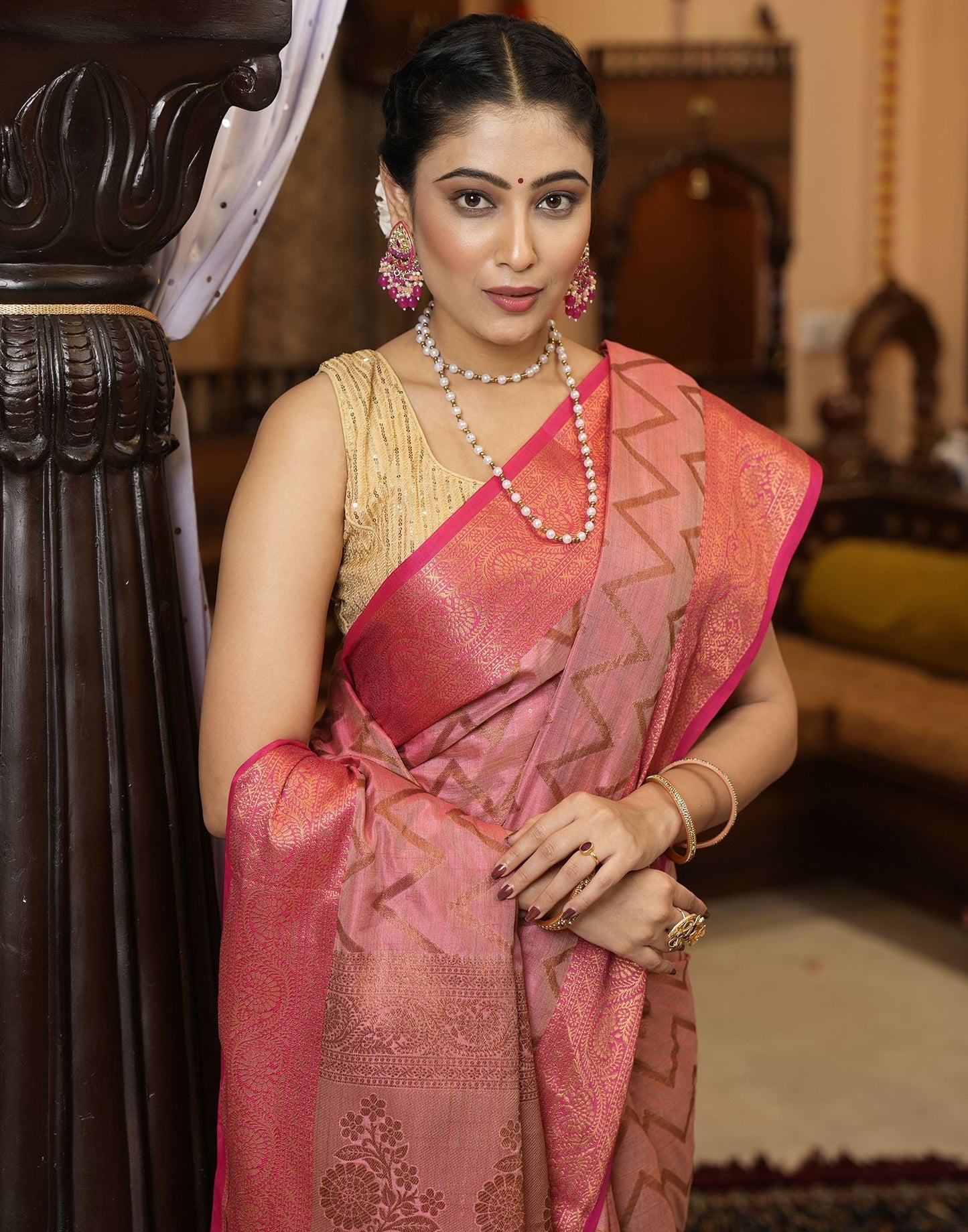 Pink Banarasi Silk Saree | Leemboodi