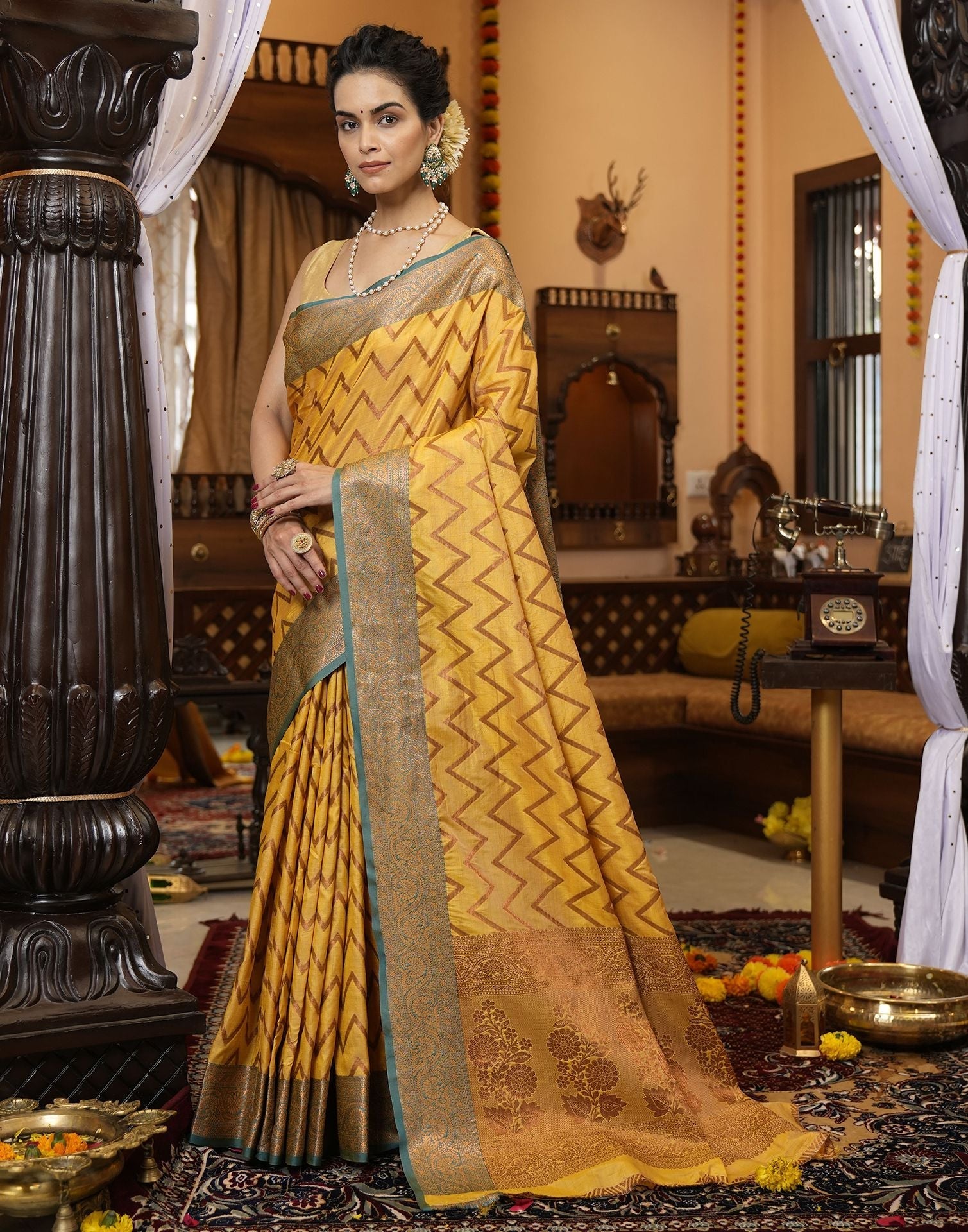 Yellow Banarasi Silk Saree | Leemboodi