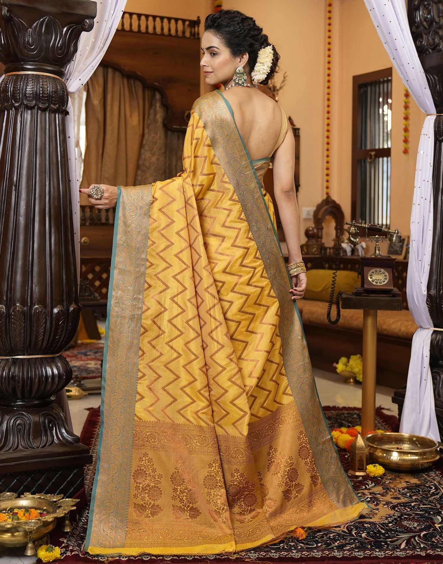 Yellow Banarasi Silk Saree | Leemboodi