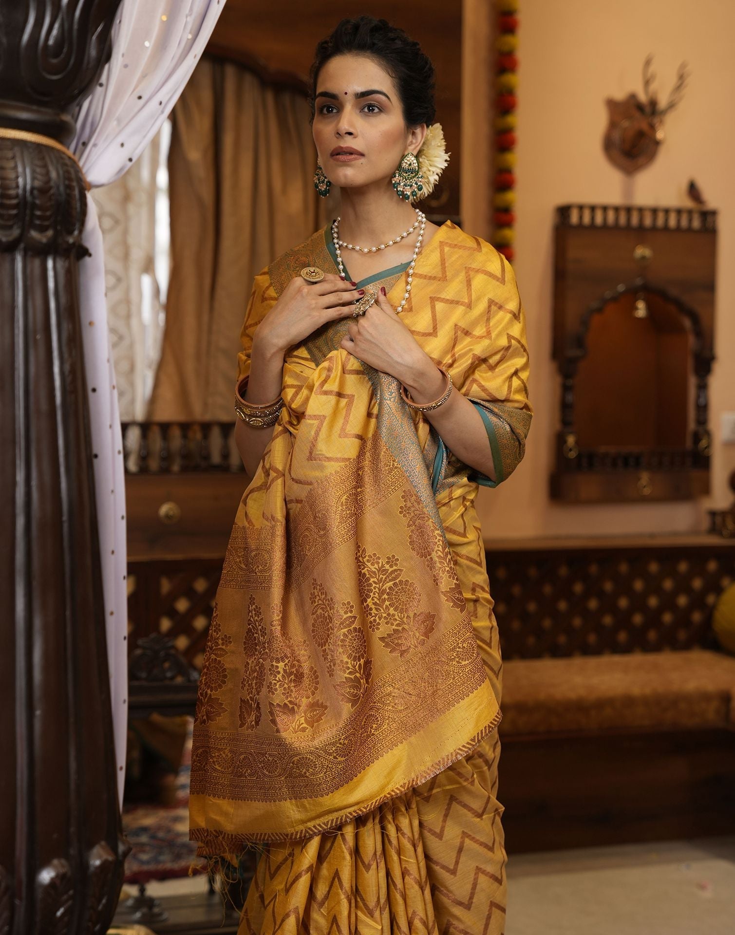 Yellow Banarasi Silk Saree | Leemboodi