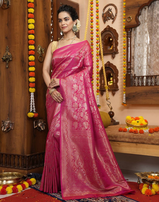 Pink Banarasi Silk Saree | Leemboodi