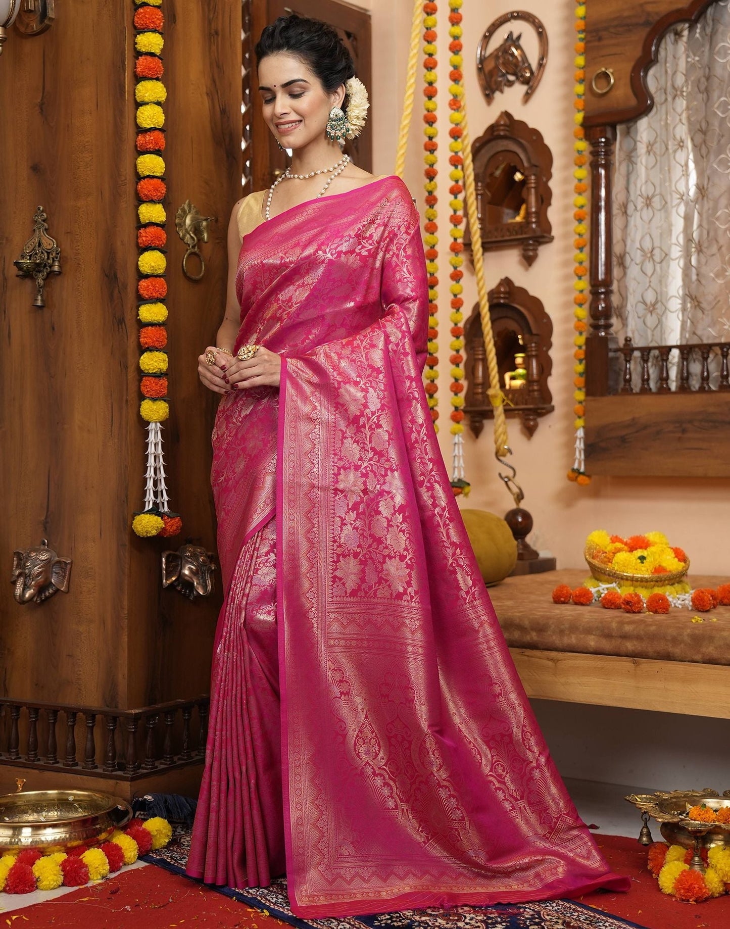 Pink Banarasi Silk Saree | Leemboodi