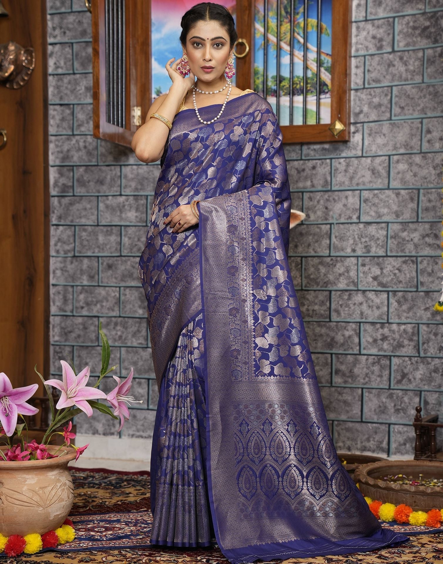 Blue Banarasi Silk Saree | Leemboodi