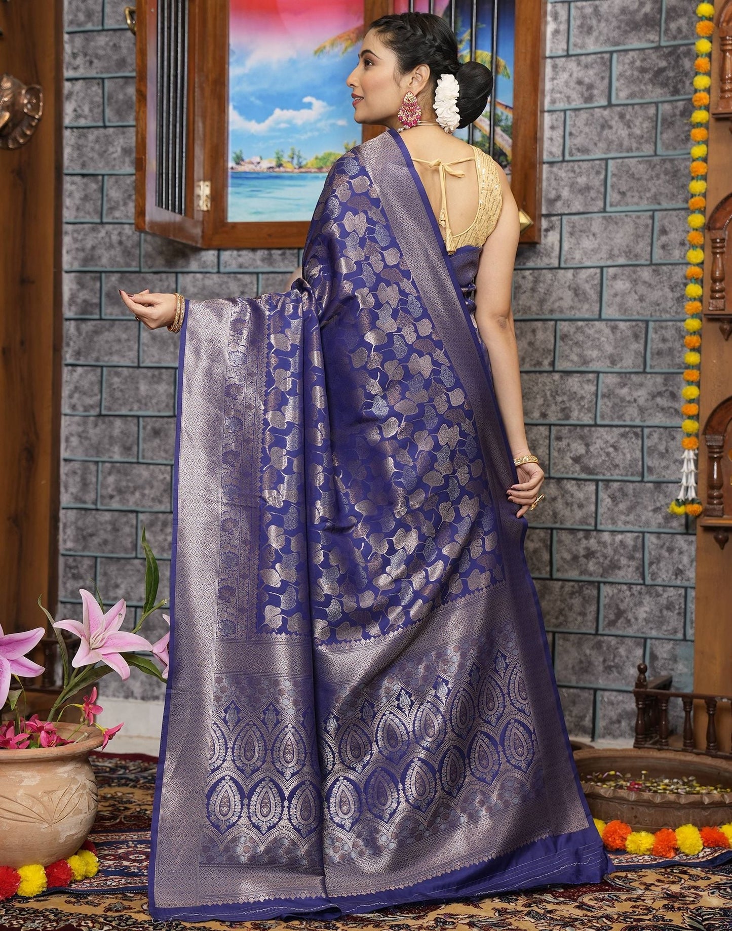 Blue Banarasi Silk Saree | Leemboodi