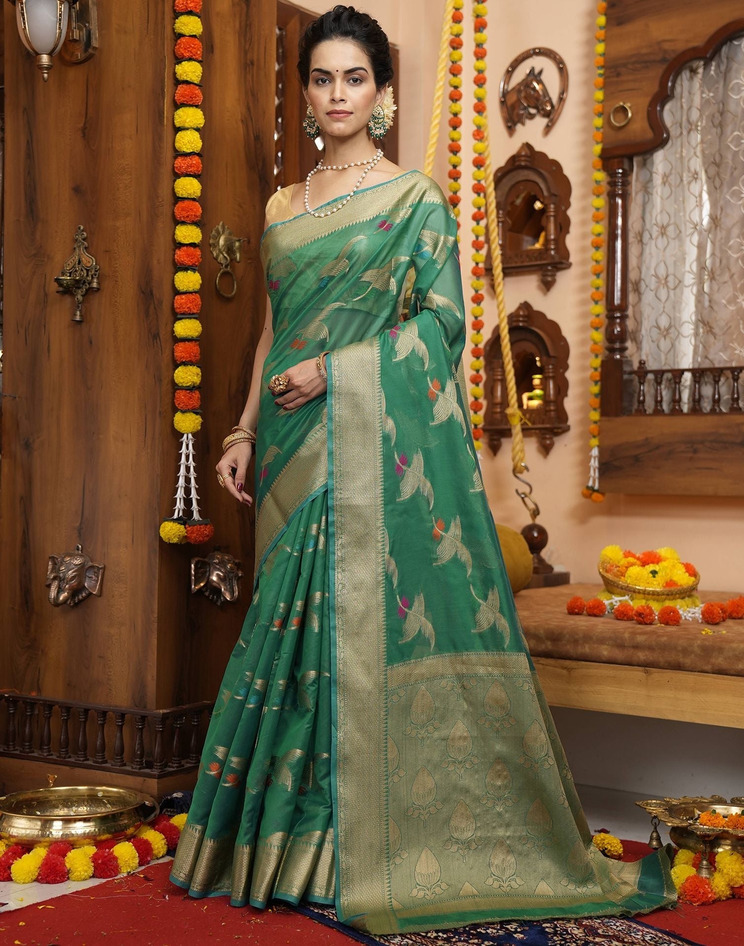 Green Banarasi Silk Saree | Leemboodi