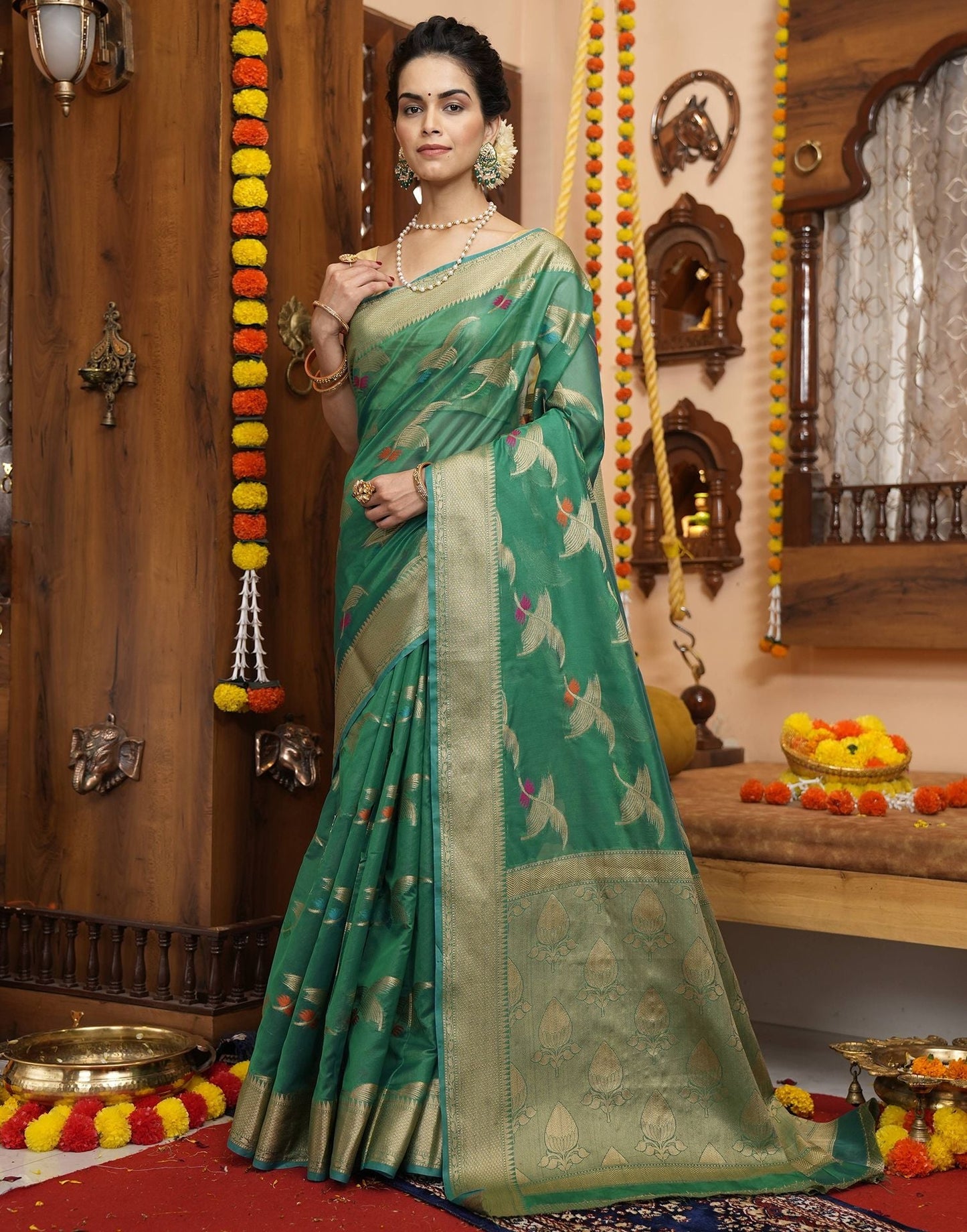 Green Banarasi Silk Saree | Leemboodi