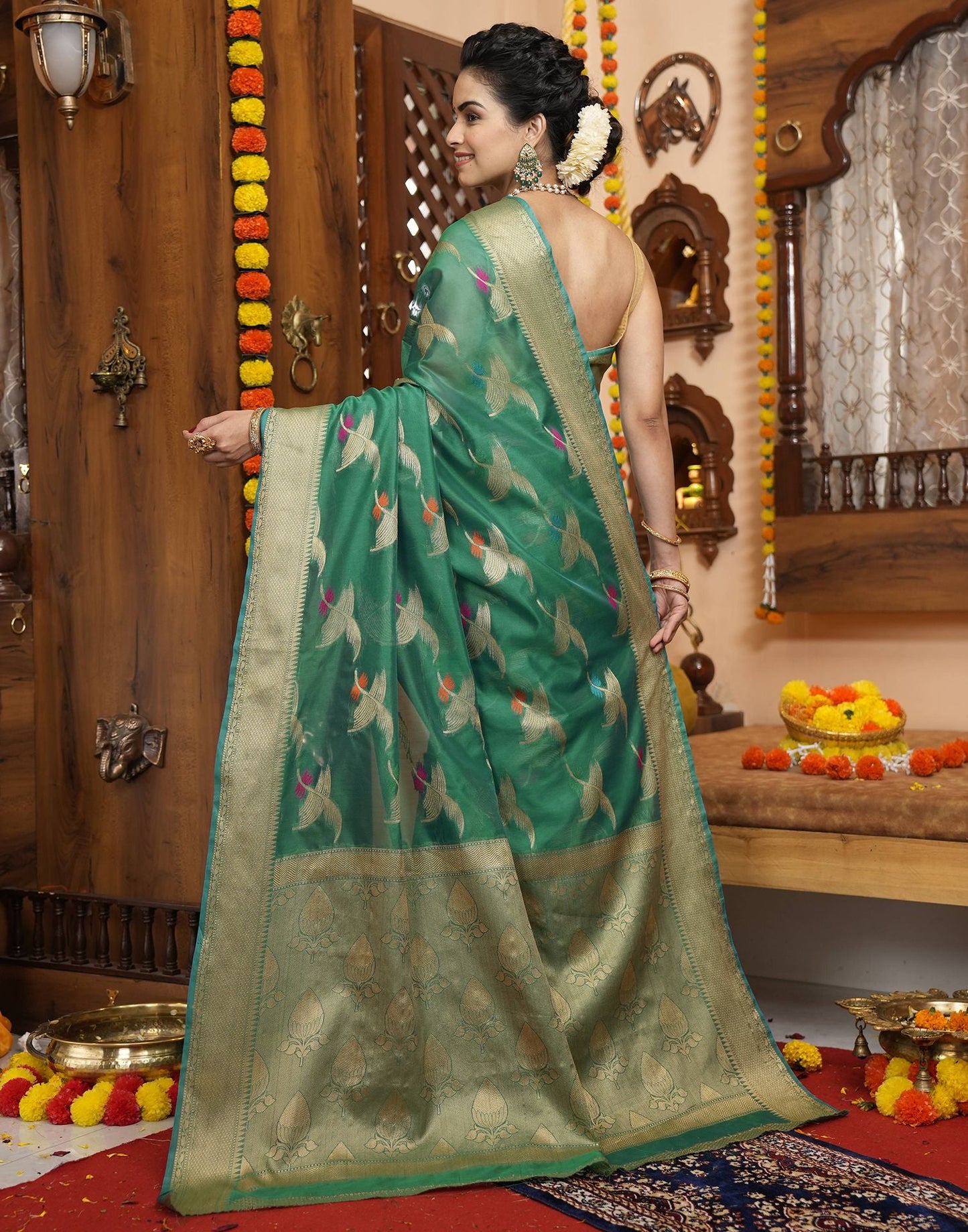 Green Banarasi Silk Saree | Leemboodi