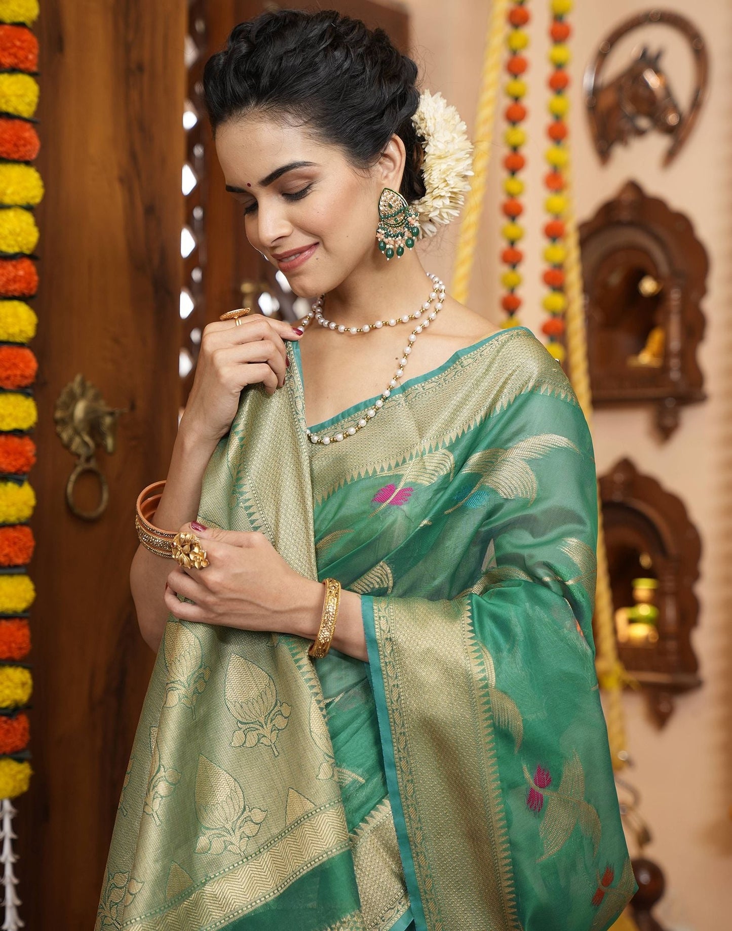 Green Banarasi Silk Saree | Leemboodi