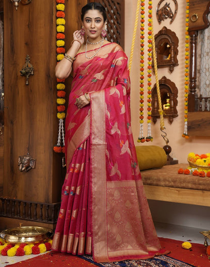 Dark Pink Banarasi Silk Saree | Leemboodi