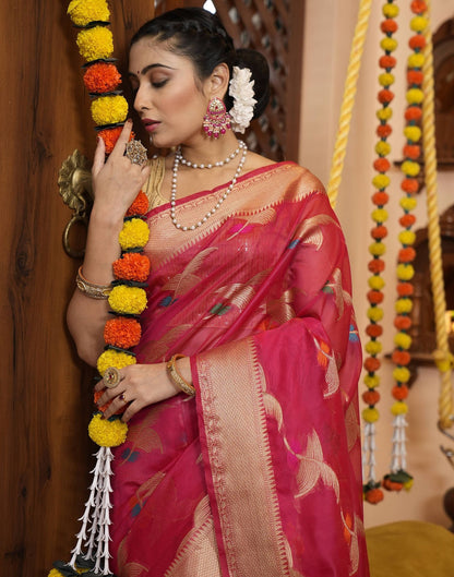Dark Pink Banarasi Silk Saree | Leemboodi