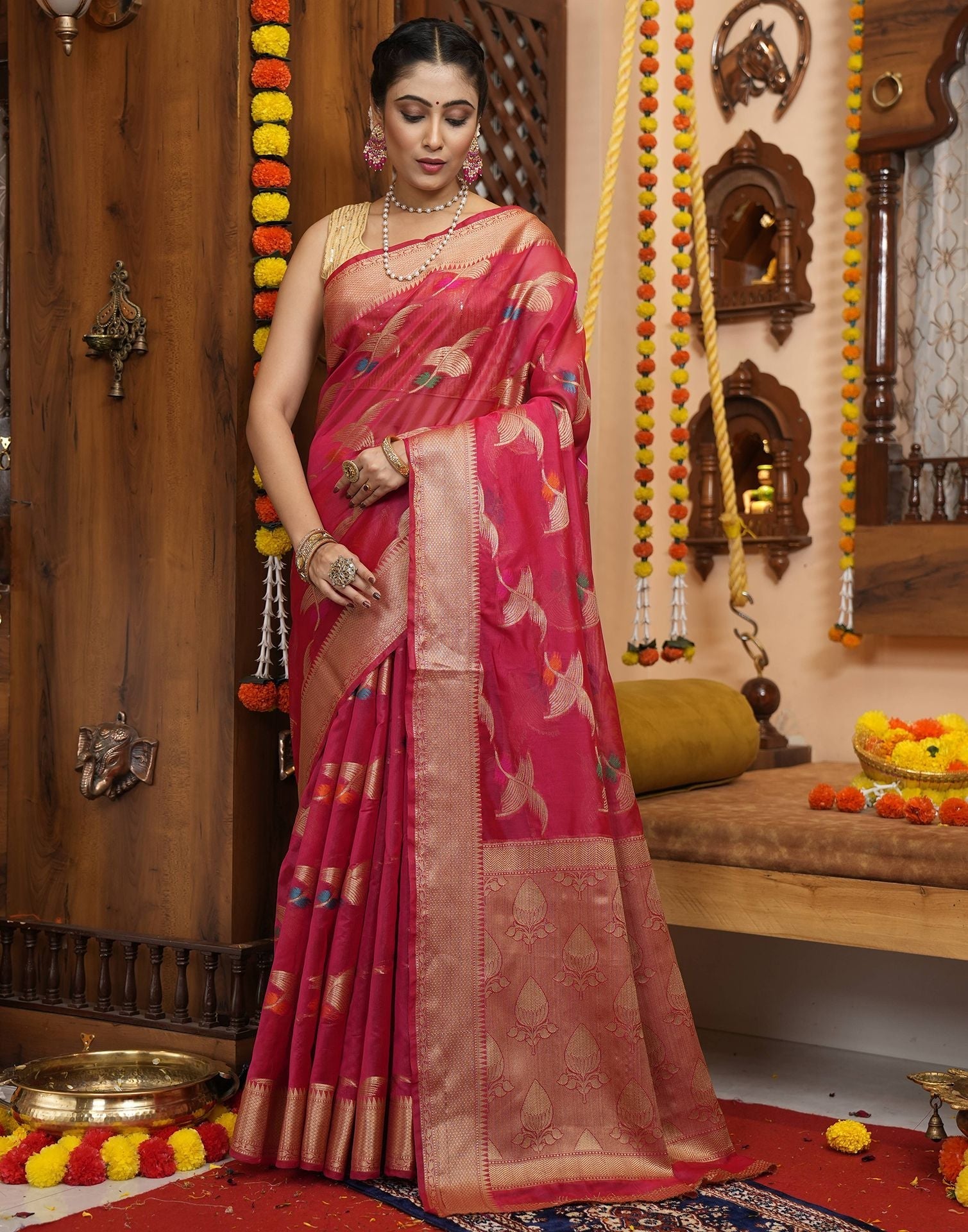 Dark Pink Banarasi Silk Saree | Leemboodi