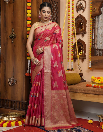 Dark Pink Banarasi Silk Saree | Leemboodi