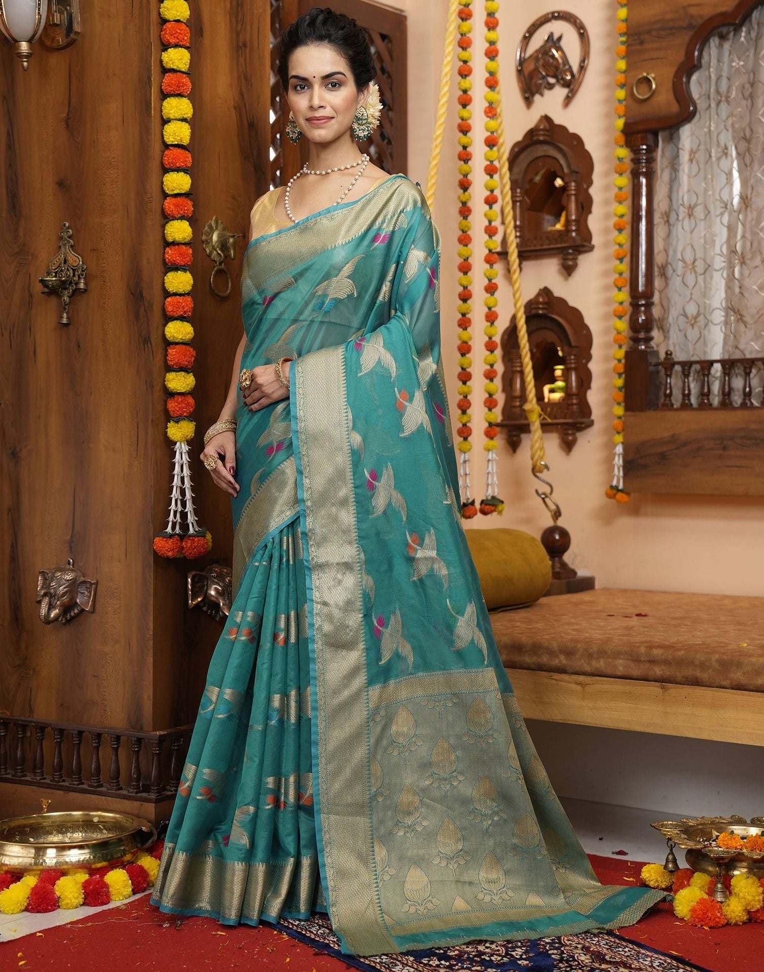 Rama Green Banarasi Silk Saree | Leemboodi