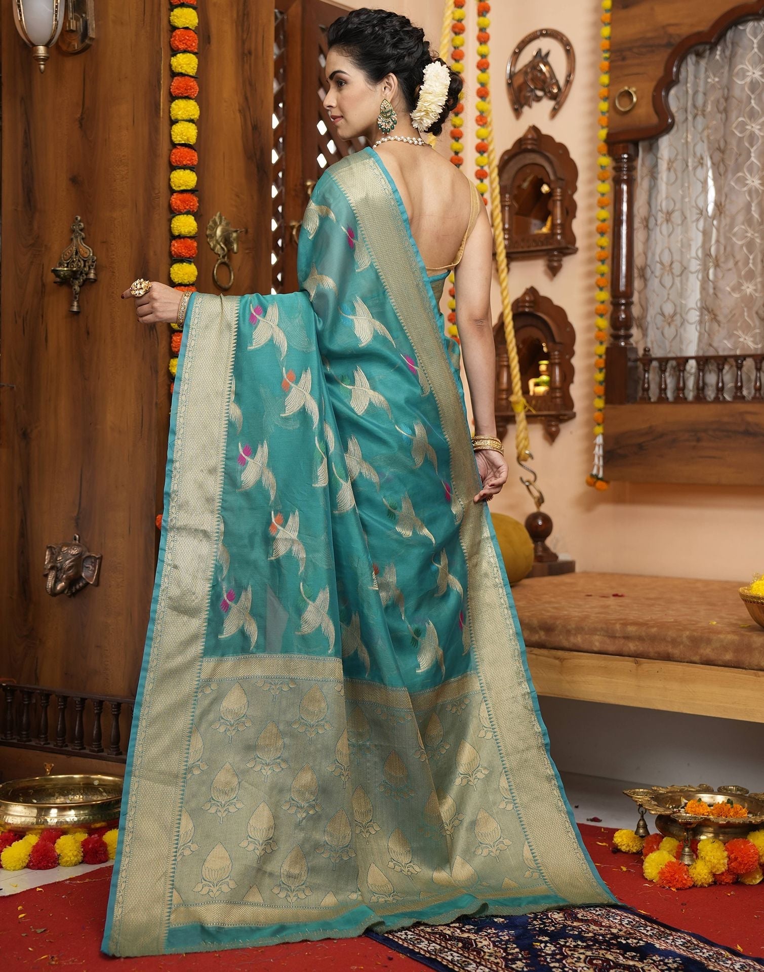 Rama Green Banarasi Silk Saree | Leemboodi