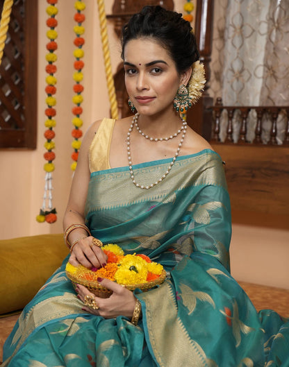 Rama Green Banarasi Silk Saree | Leemboodi