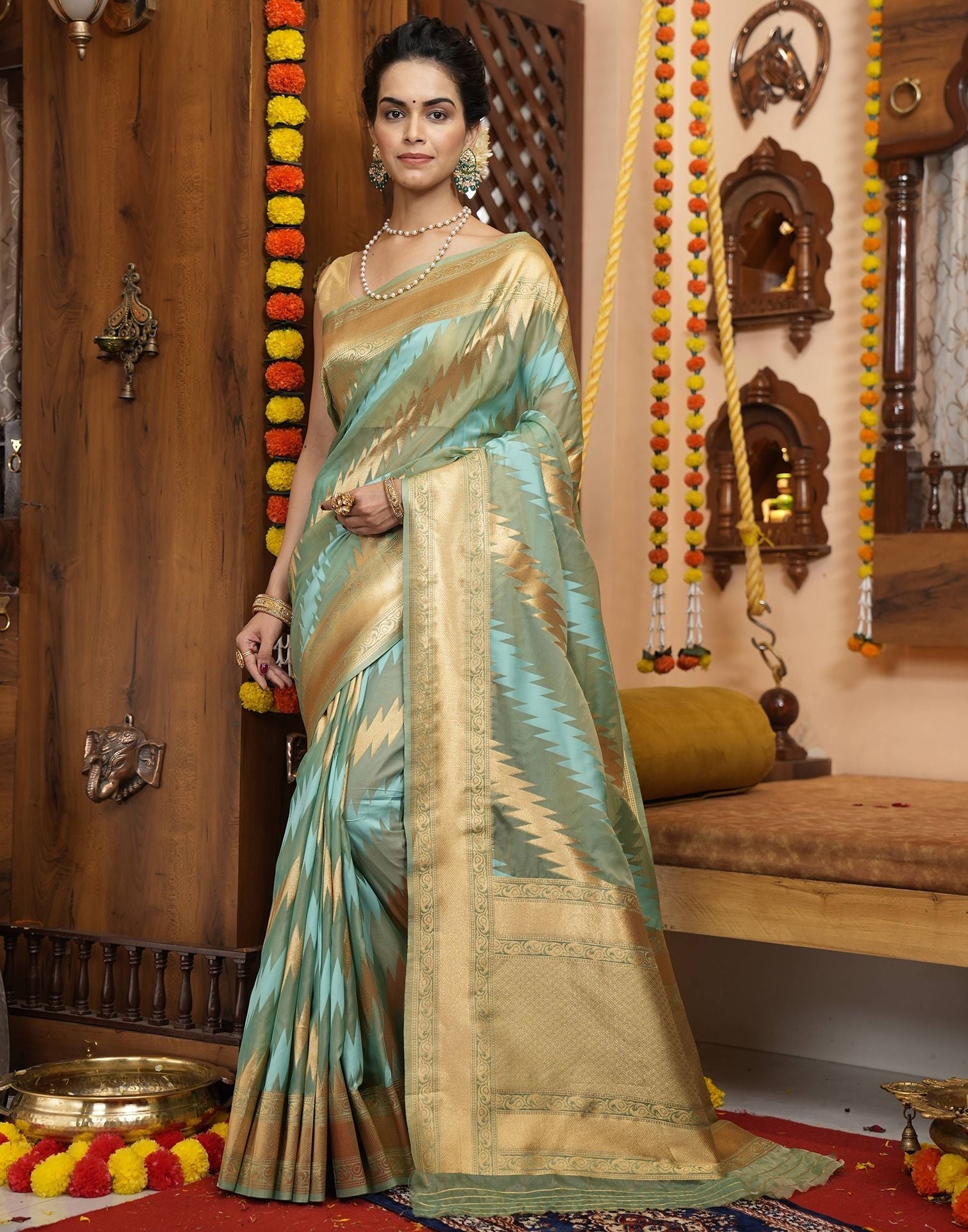 Light Green Banarasi Silk Saree | Leemboodi