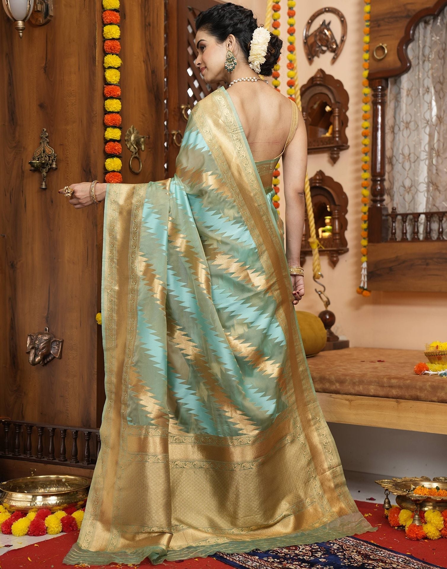 Light Green Banarasi Silk Saree | Leemboodi