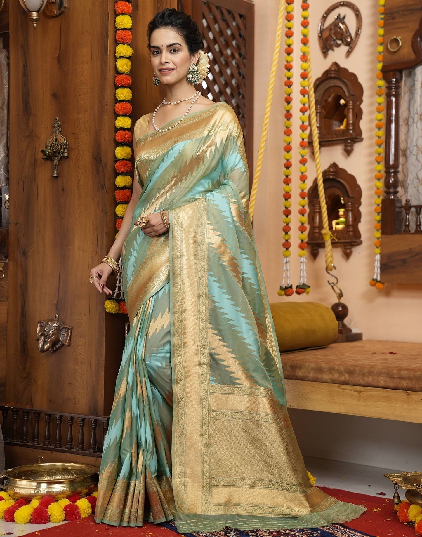 Light Green Banarasi Silk Saree | Leemboodi