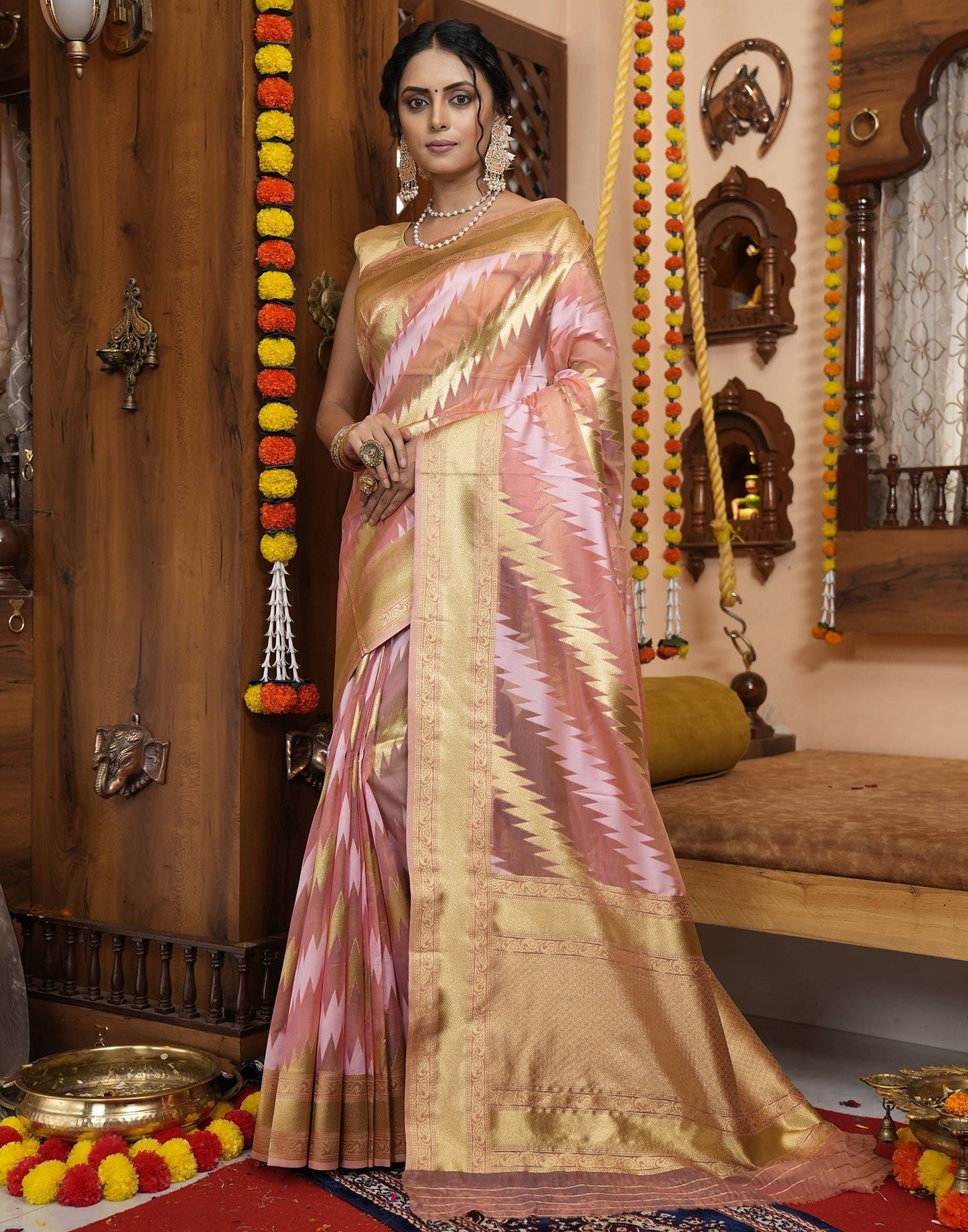 Light Pink Banarasi Silk Saree | Leemboodi