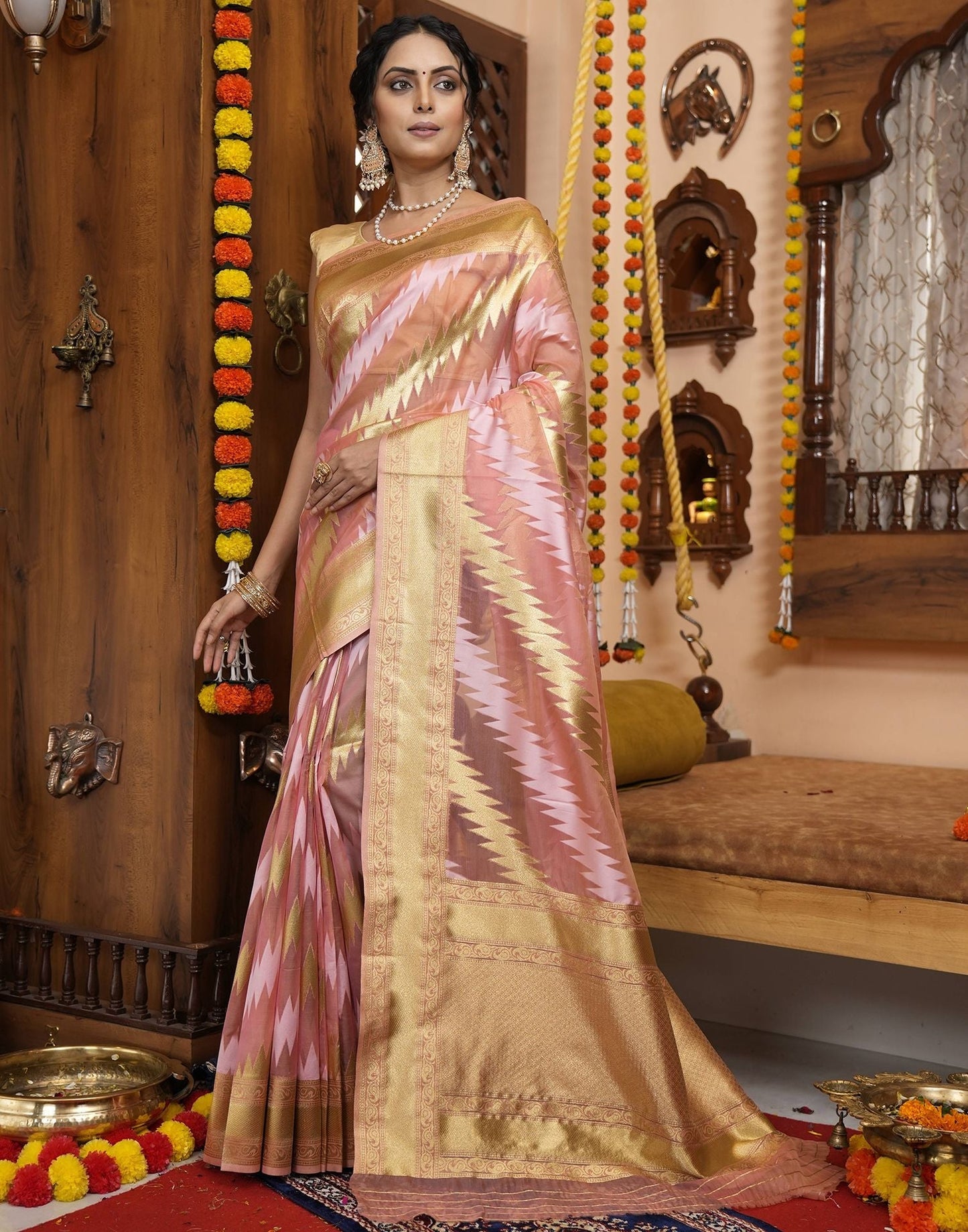 Light Pink Banarasi Silk Saree | Leemboodi