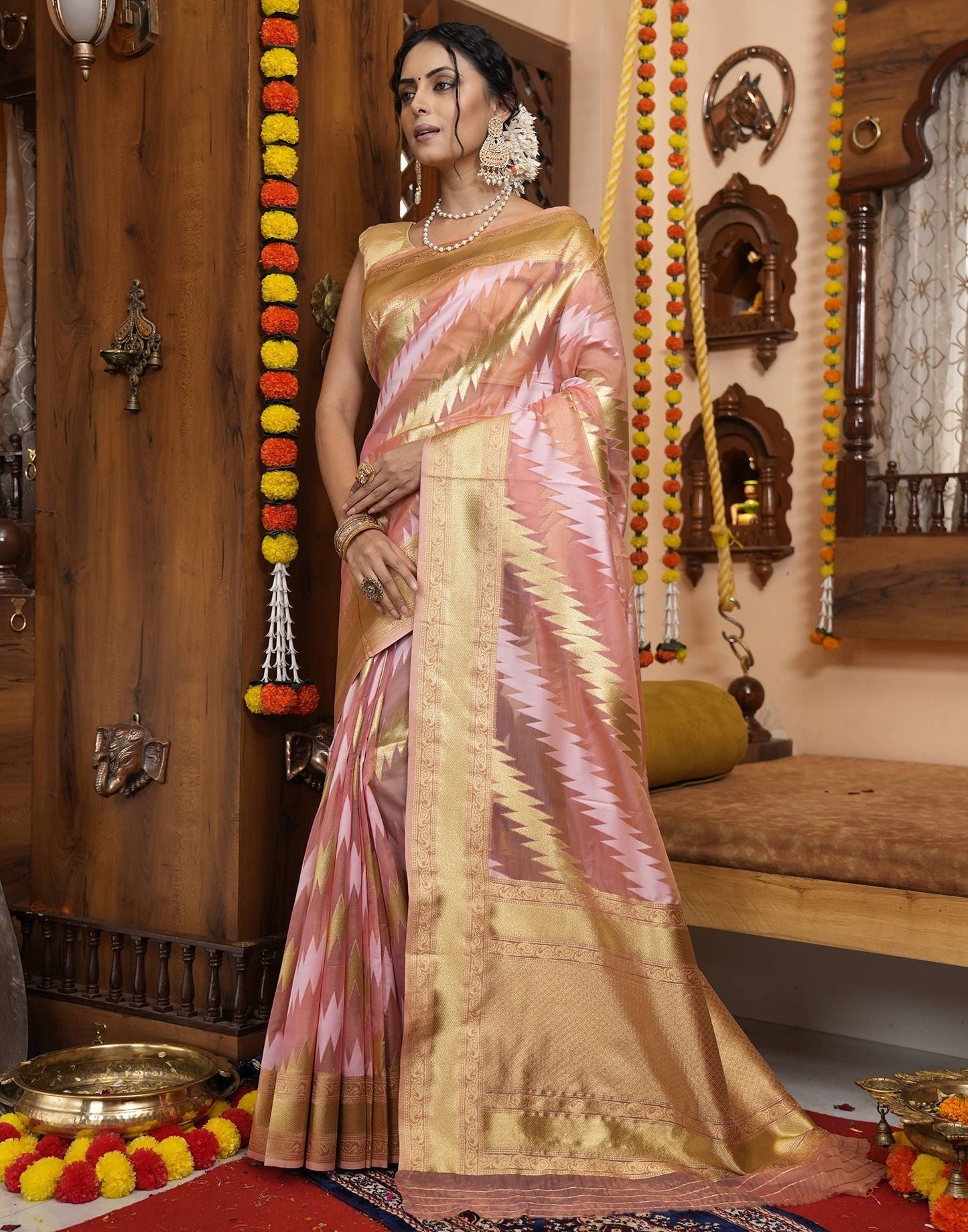 Light Pink Banarasi Silk Saree | Leemboodi