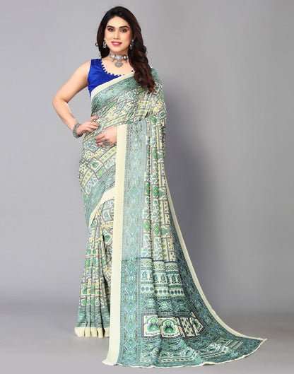 Cream Printed Saree | Sudathi