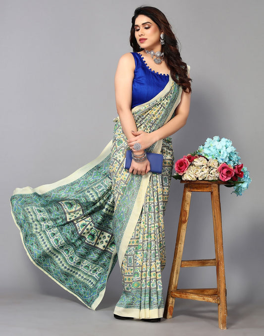 Cream Printed Saree | Sudathi