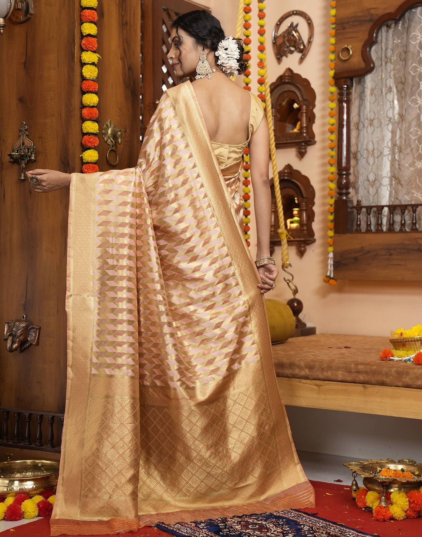 Light Pink Banarasi Silk Saree | Leemboodi