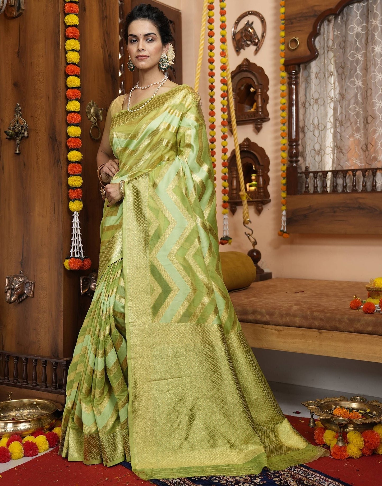 Light Green Banarasi Silk Saree | Leemboodi