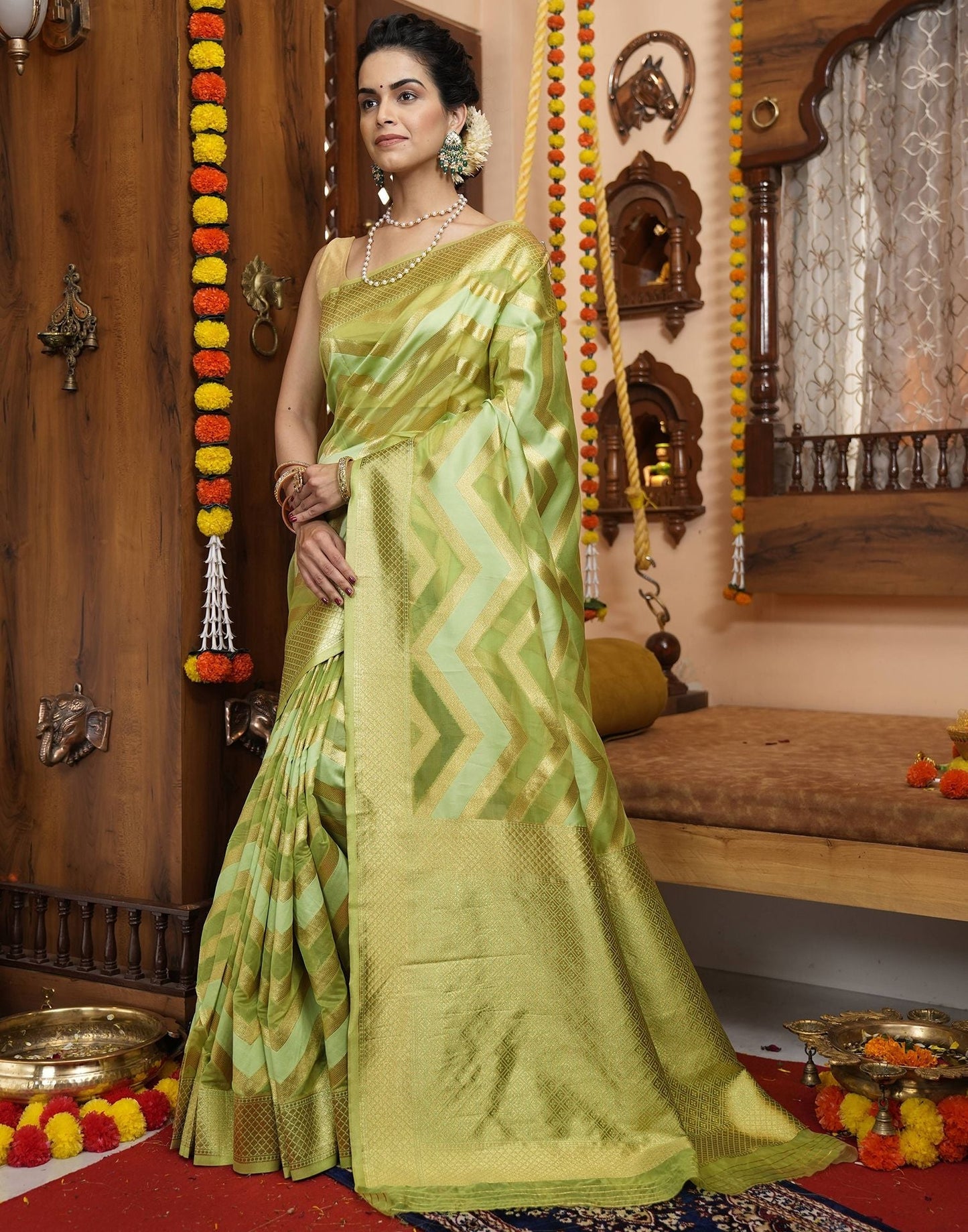 Light Green Banarasi Silk Saree | Leemboodi