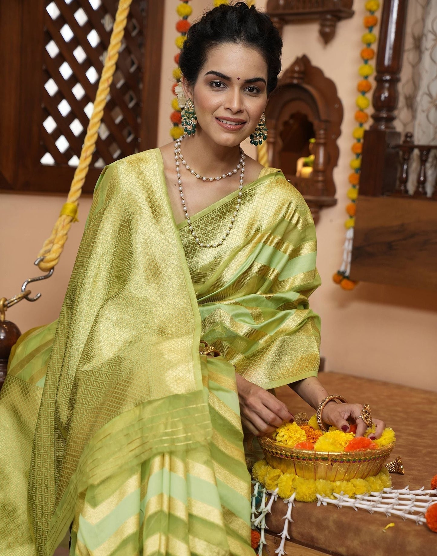 Light Green Banarasi Silk Saree | Leemboodi