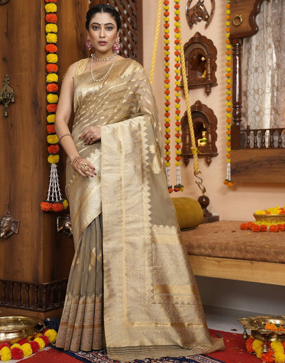 Light Grey Banarasi Silk Saree | Leemboodi
