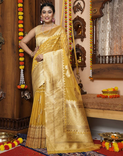 Yellow Banarasi Silk Saree | Leemboodi